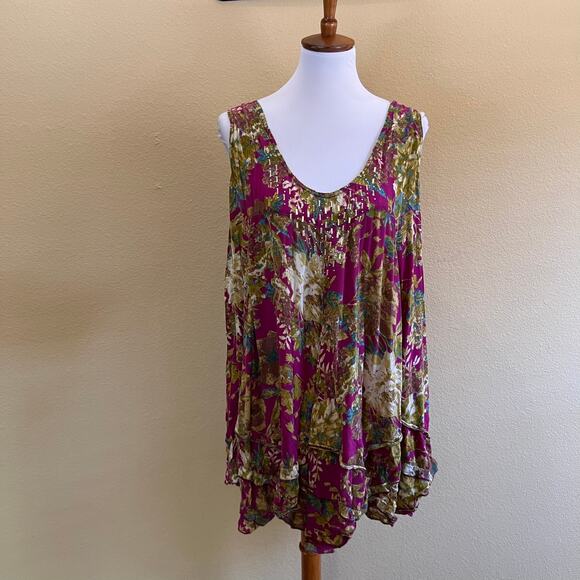 Vintage Floral Sleeveless Mini Slip Dress Green Purple size XL fairycore - Picture 2 of 9